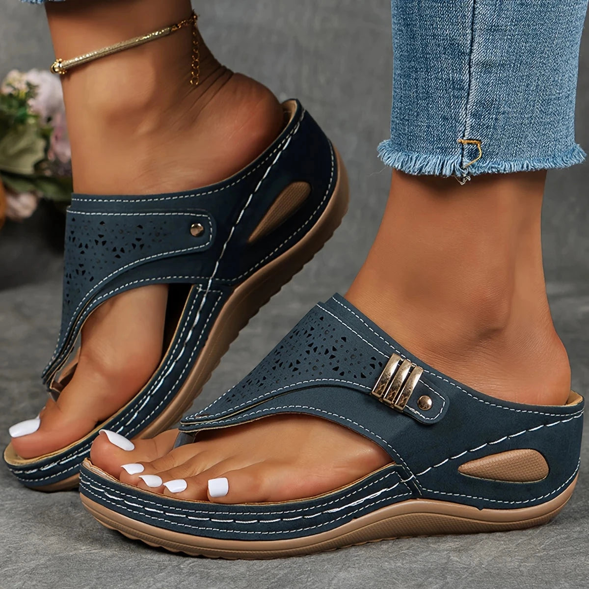 Women's Summer Wedge Heel Sandal Women's Summer Wedge Heel Sandal Blue Wolf Store Blue US 6 / UK 3.5 / EU 36 Couro PU