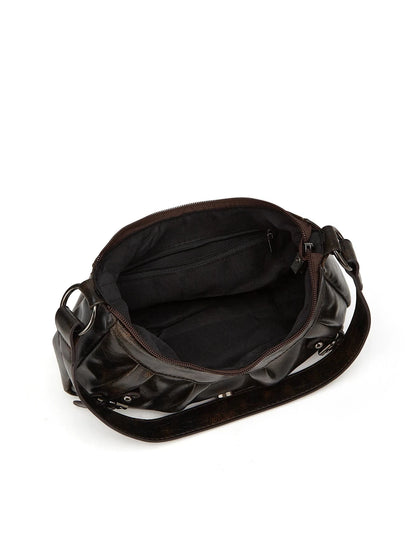 Y2K Retro Style Shoulder Bag, Maillard Pleated Rivet Armpit Bag, Fashionable Ladies Cool Leather Shoulder Bag Blue Wolf Store 