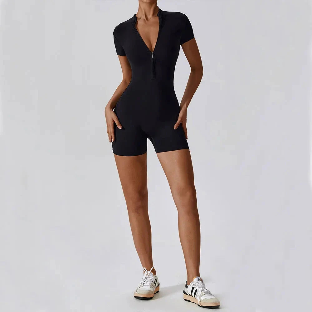 Yoga Jumpsuit Summer Short Sleeve Zipper Sports Wear Gym Fitness Sports Bodysuits Women Dance Running Workout Clothes Yoga Suit Blue Wolf Store 