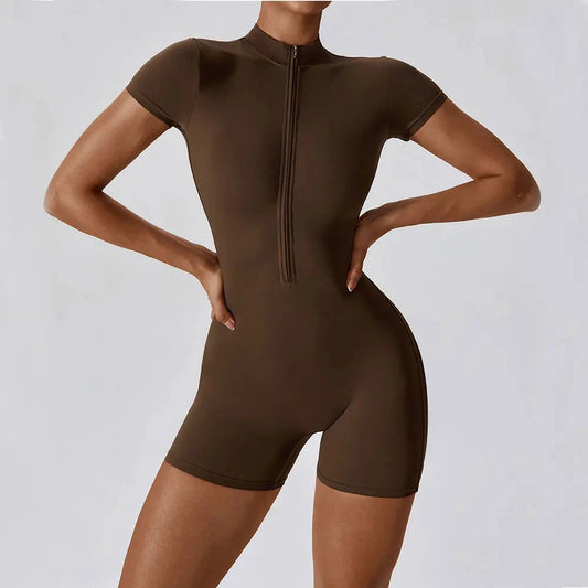 Yoga Jumpsuit Summer Short Sleeve Zipper Sports Wear Gym Fitness Sports Bodysuits Women Dance Running Workout Clothes Yoga Suit Blue Wolf Store 