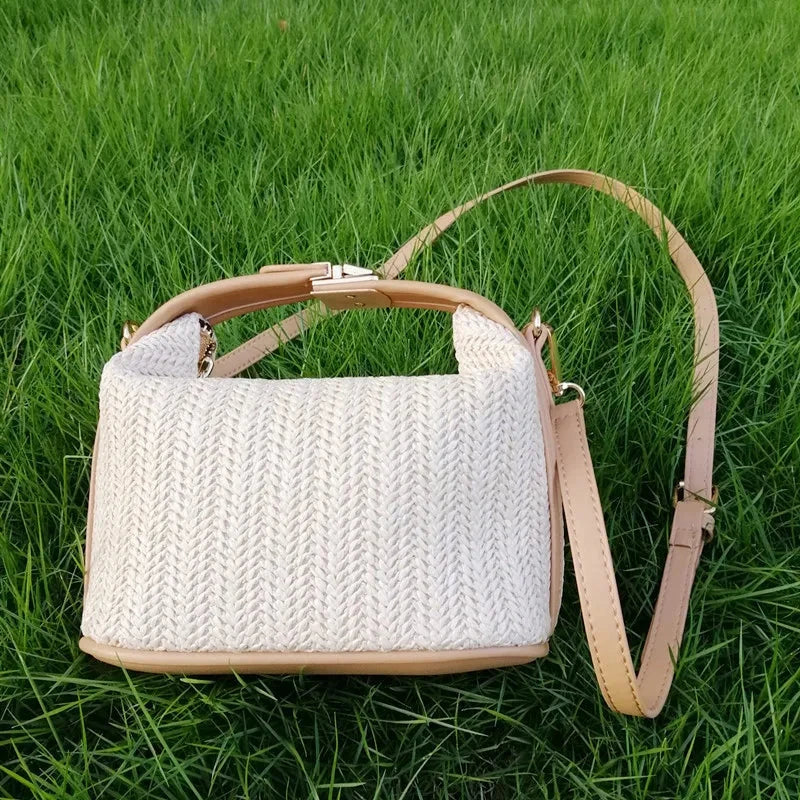 Yogodlns Summer Small Straw Handbag Trendy Shoulder Bag Woven Bucket Crossbody Bag Casual Seaside Beach Bag Gilrs Handle Tote Blue Wolf Store 