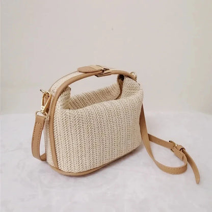 Yogodlns Summer Small Straw Handbag Trendy Shoulder Bag Woven Bucket Crossbody Bag Casual Seaside Beach Bag Gilrs Handle Tote Blue Wolf Store 