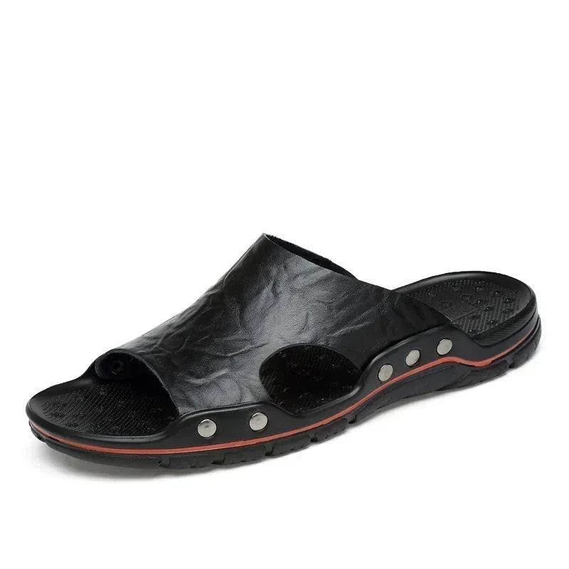 YRZL Mens Sandals PU Leather Classic Summer Men Slippers Soft Black Slippers Big Size Slippers Lightweight EVA Slides for Men Blue Wolf Store 