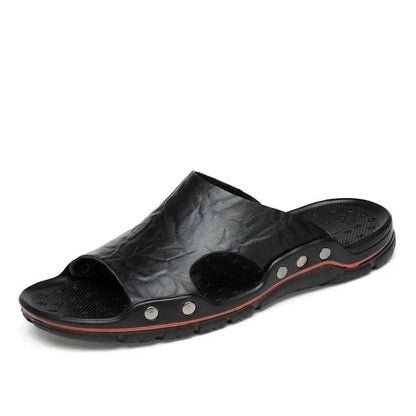 YRZL Mens Sandals PU Leather Classic Summer Men Slippers Soft Black Slippers Big Size Slippers Lightweight EVA Slides for Men Blue Wolf Store 