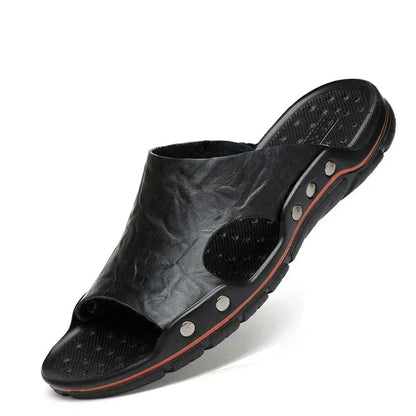 YRZL Mens Sandals PU Leather Classic Summer Men Slippers Soft Black Slippers Big Size Slippers Lightweight EVA Slides for Men Blue Wolf Store 